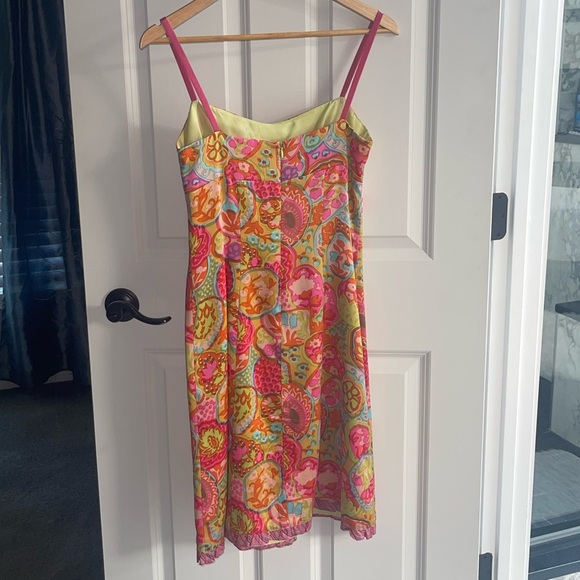 Nanette Lepore VINTAGE 100% Silk Dress 90s Vibrant Multicolor Sleeveless Retro 4 - Picture 5 of 7
